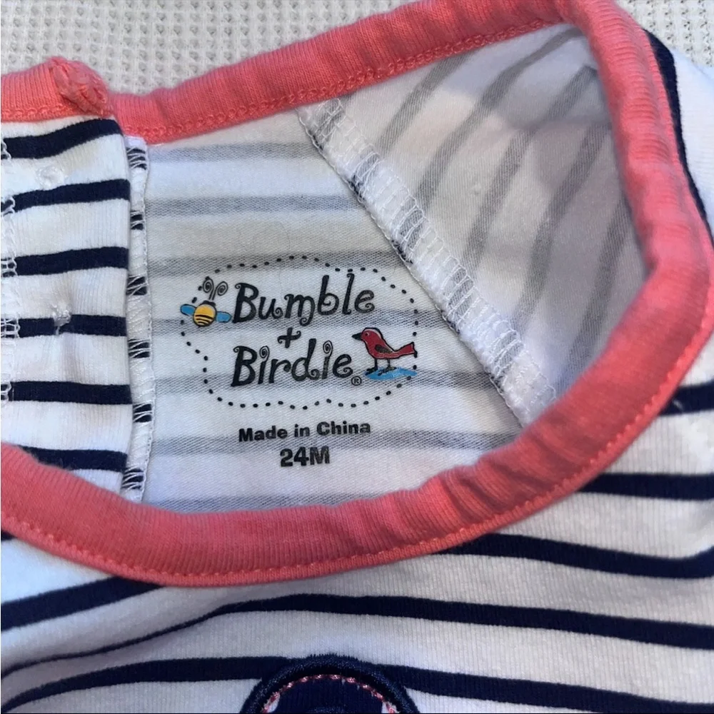Bumble & Birdie Striped Baby Dress with Coral Trim